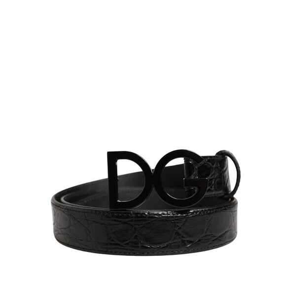 Dolce & Gabbana Men Black Exotic Leather Logo Buckle Men's Belt